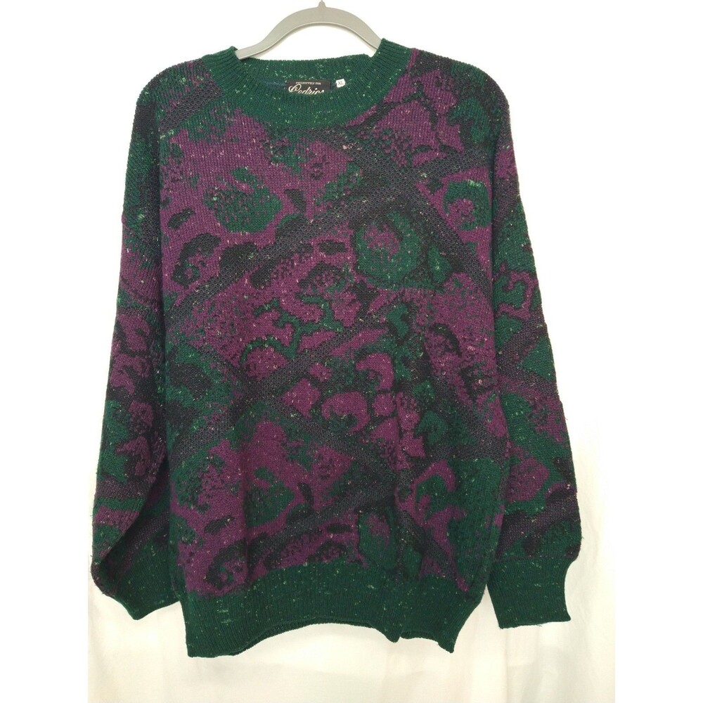 Vintage Made in Italy Wool Blend Sweater Size XL Multicolored Green Purple